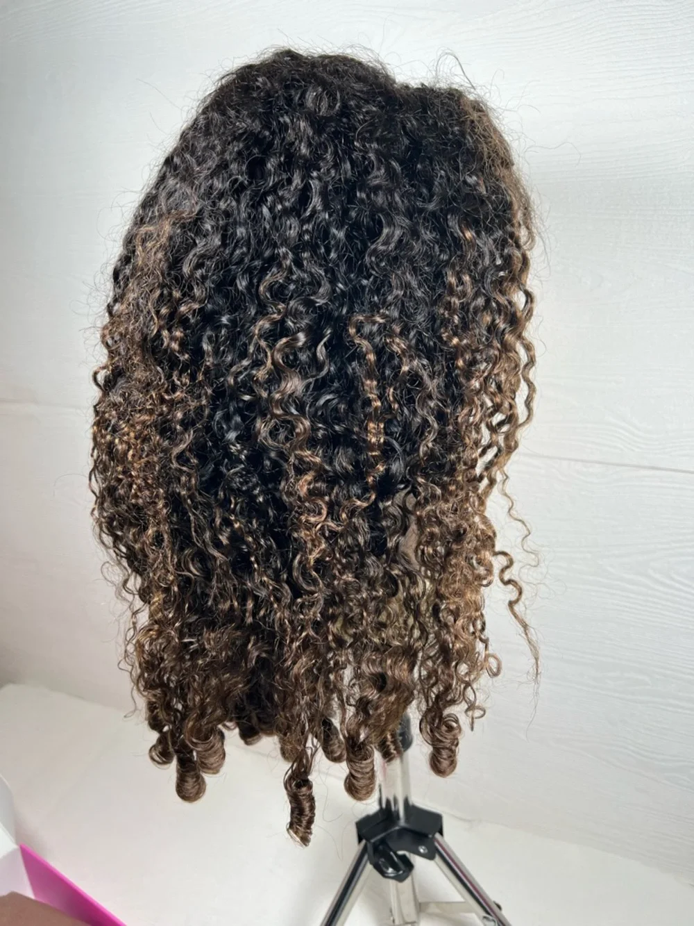 Unice Black & Chestnut Ombre Burmese Curly Finger Coil Human Hair 20 Inch Wig